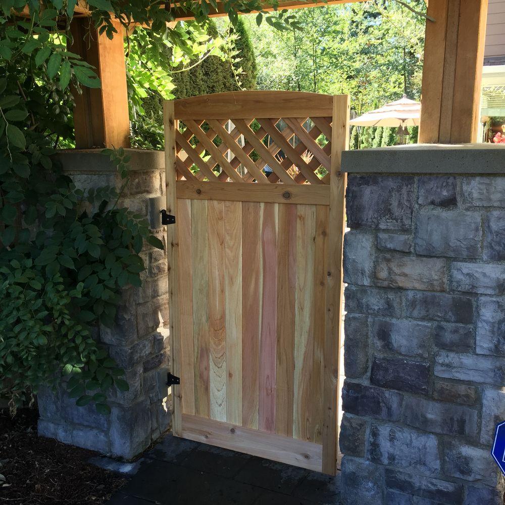 3.5 ft. H W x 6 ft. H H Western Red Cedar Arch Top Diagonal Lattice Fence Gate - Super Arbor