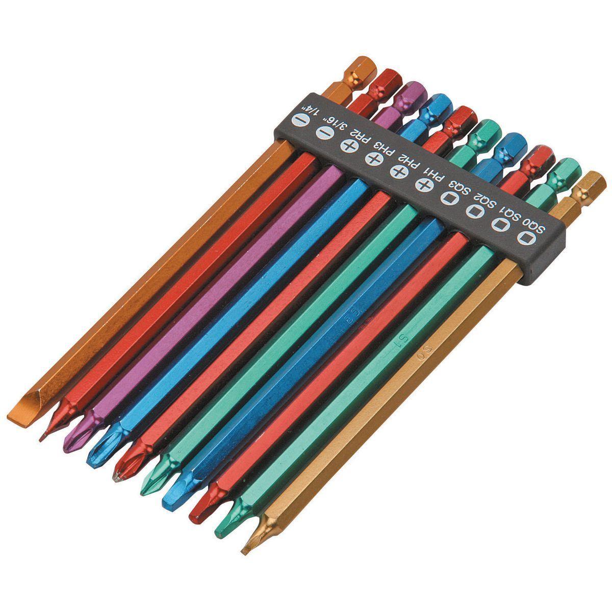 WARRIOR 6 in. Color Coded Power Bit Set, 10 Piece - Super Arbor