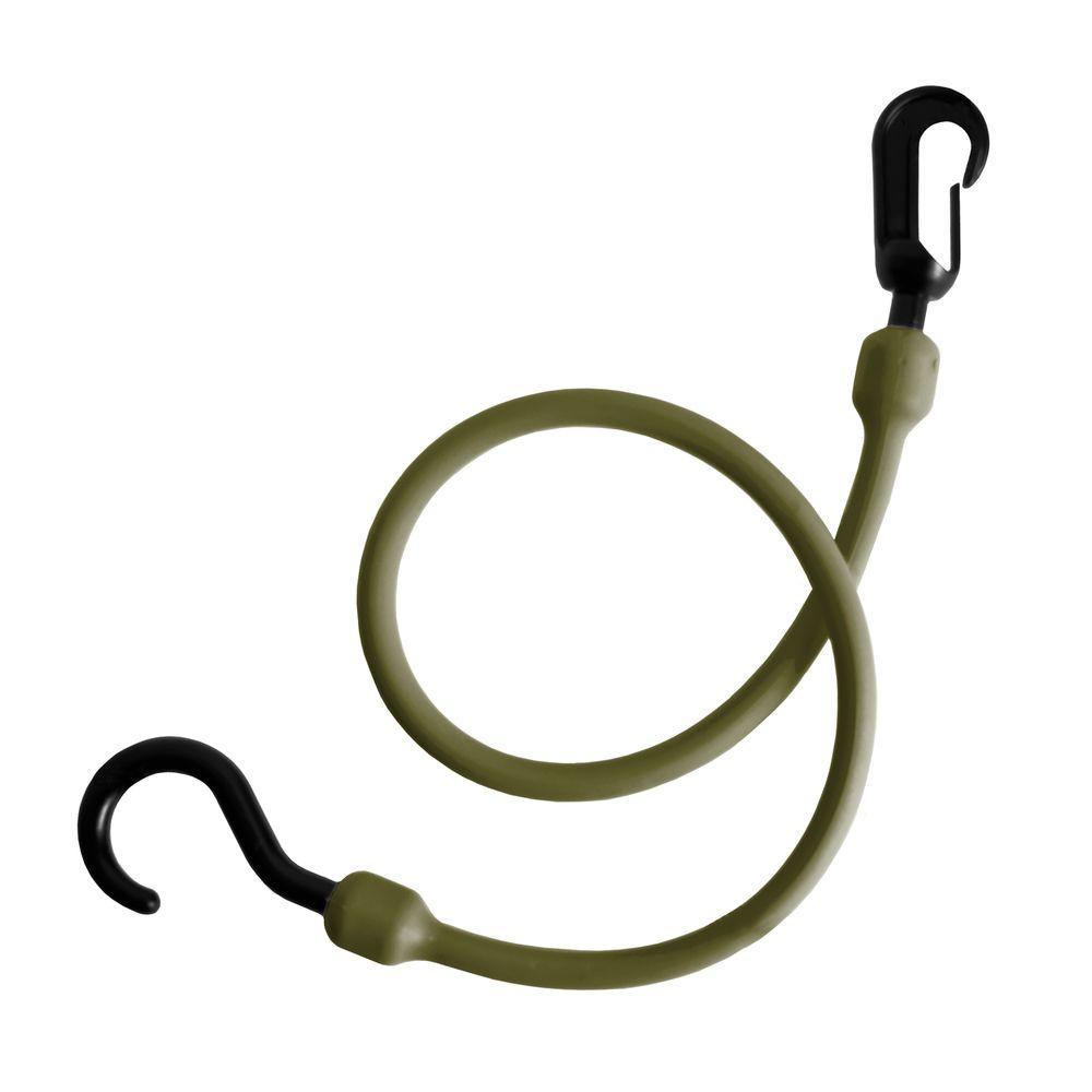 24 in. Polyurethane Fixed End Bungee Cord with Molded Nylon Hook and Clip in Military Green - Super Arbor