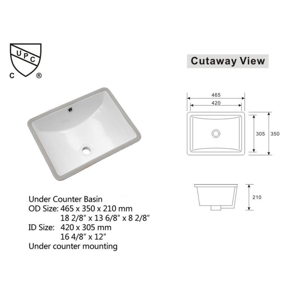 18 in. x 14 in. Vessel Sink Rectangle Undermount Bathroom Sink White - Super Arbor