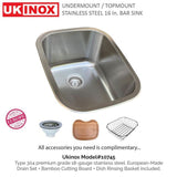 Stainless Steel 16 in. Single Bowl Undermount / Drop-in Bar Sink