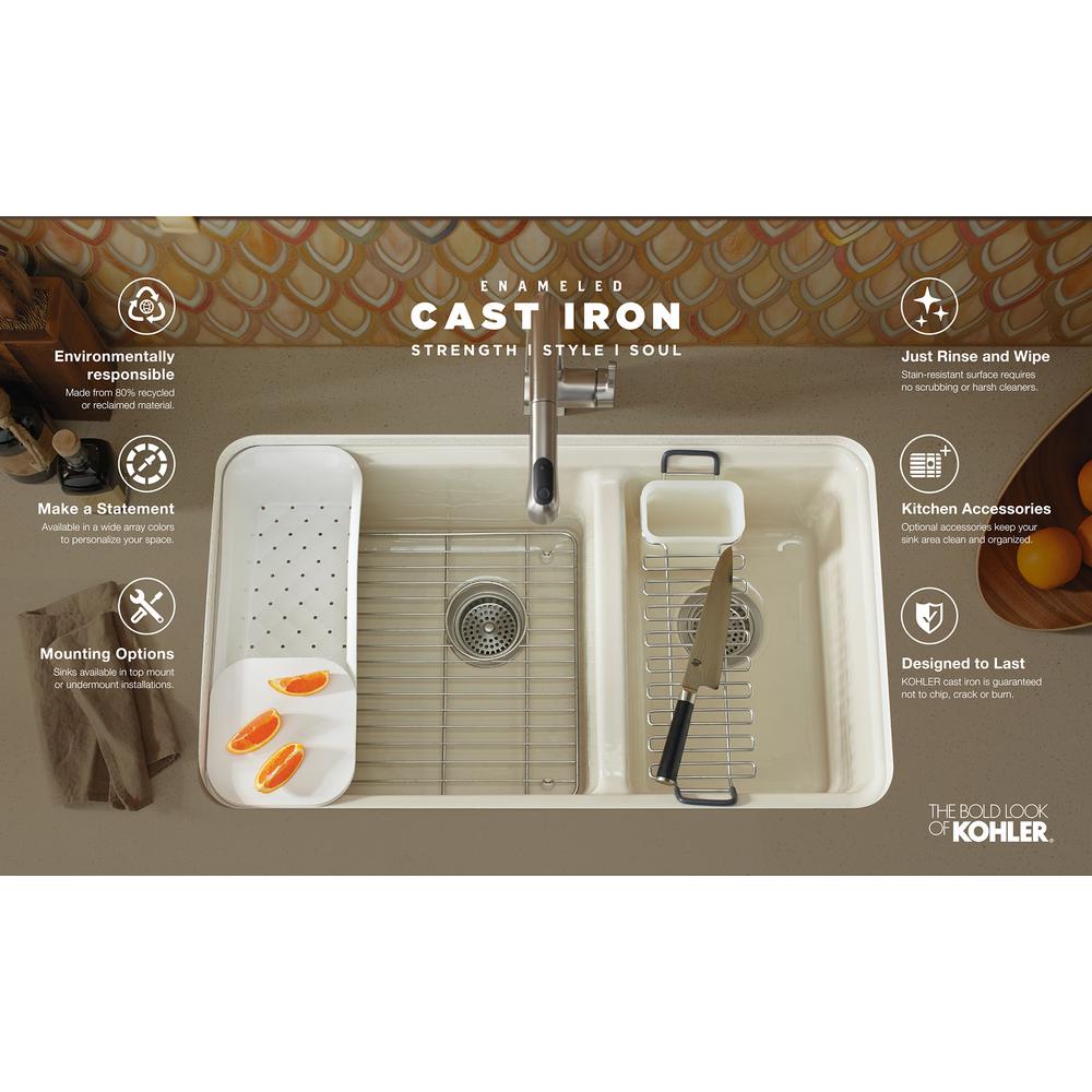 Riverby Undermount Cast Iron 33 in. 5-Hole Double Bowl Kitchen Sink Kit in White - Super Arbor