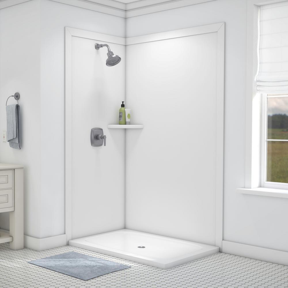Elegance 36 in. x 48 in. x 80 in. 7-Piece Easy Up Adhesive Corner Shower Wall Surround in Triton - Super Arbor