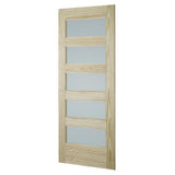 33 in. x 84 in. Unfinished Clear Pine 5-Lite Frosted Interior Barn Door Slab - Super Arbor