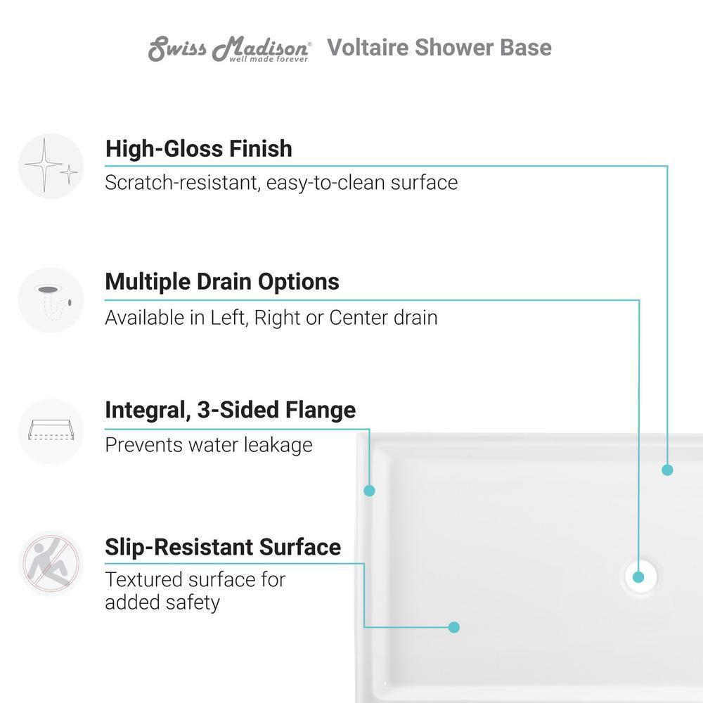 Voltaire 48 in. x 36 in. Single Threshold Acrylic Right Drain Shower Base in White - Super Arbor