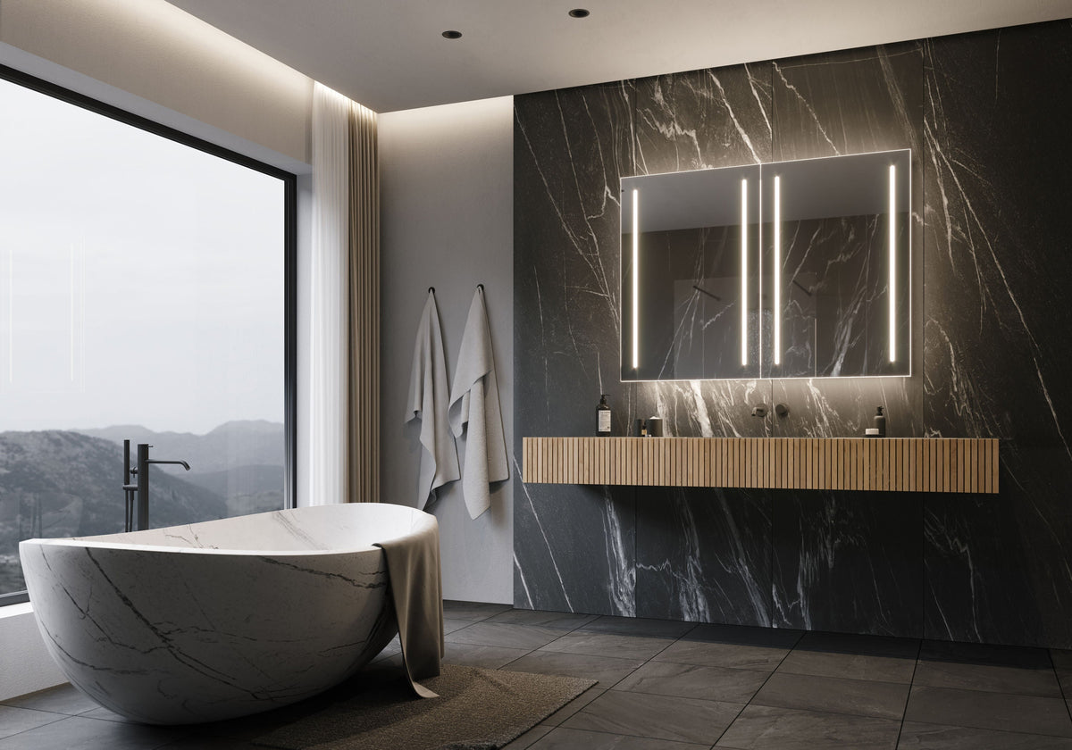PARIS MIRROR Stella Cabinet 48-in x 36-in Lighted LED Surface Mount 6000K Mirrored Soft Close Medicine Cabinet
