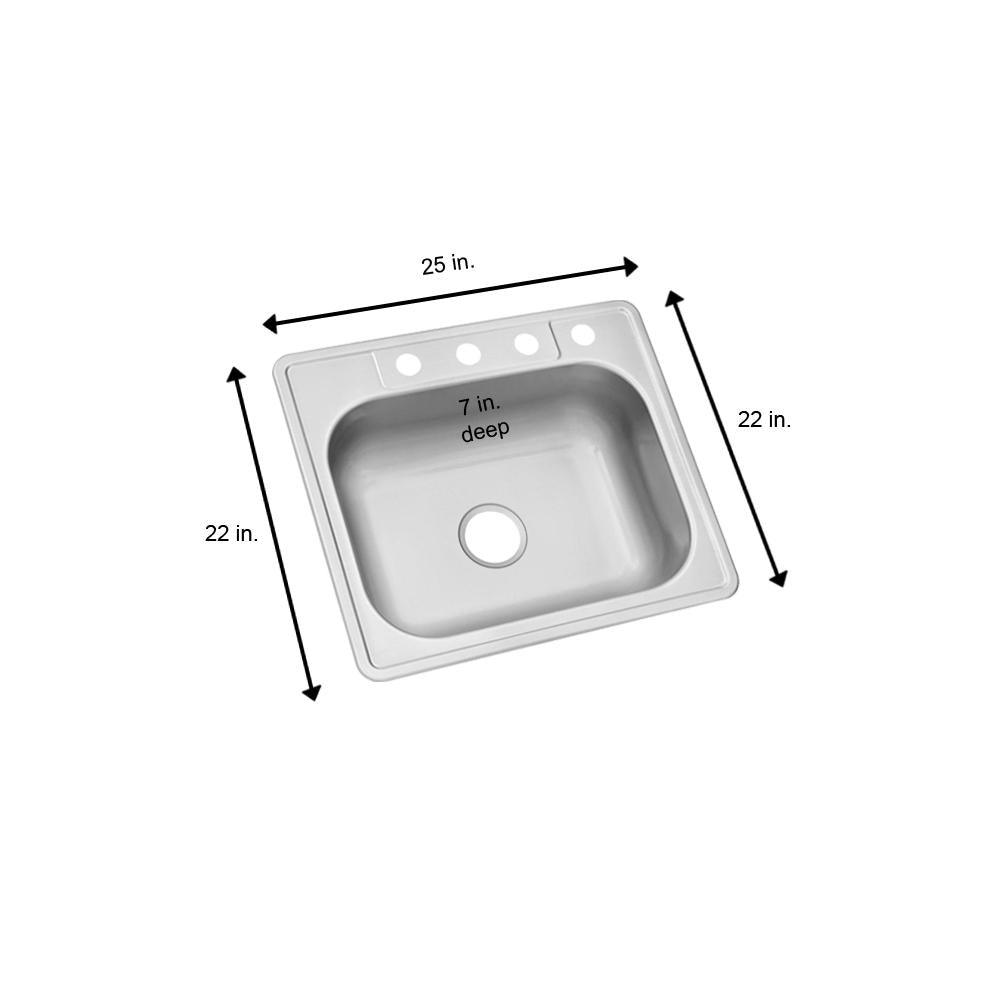 Drop-In Stainless Steel 25 in. 4-Hole Single Bowl Kitchen Sink - Super Arbor