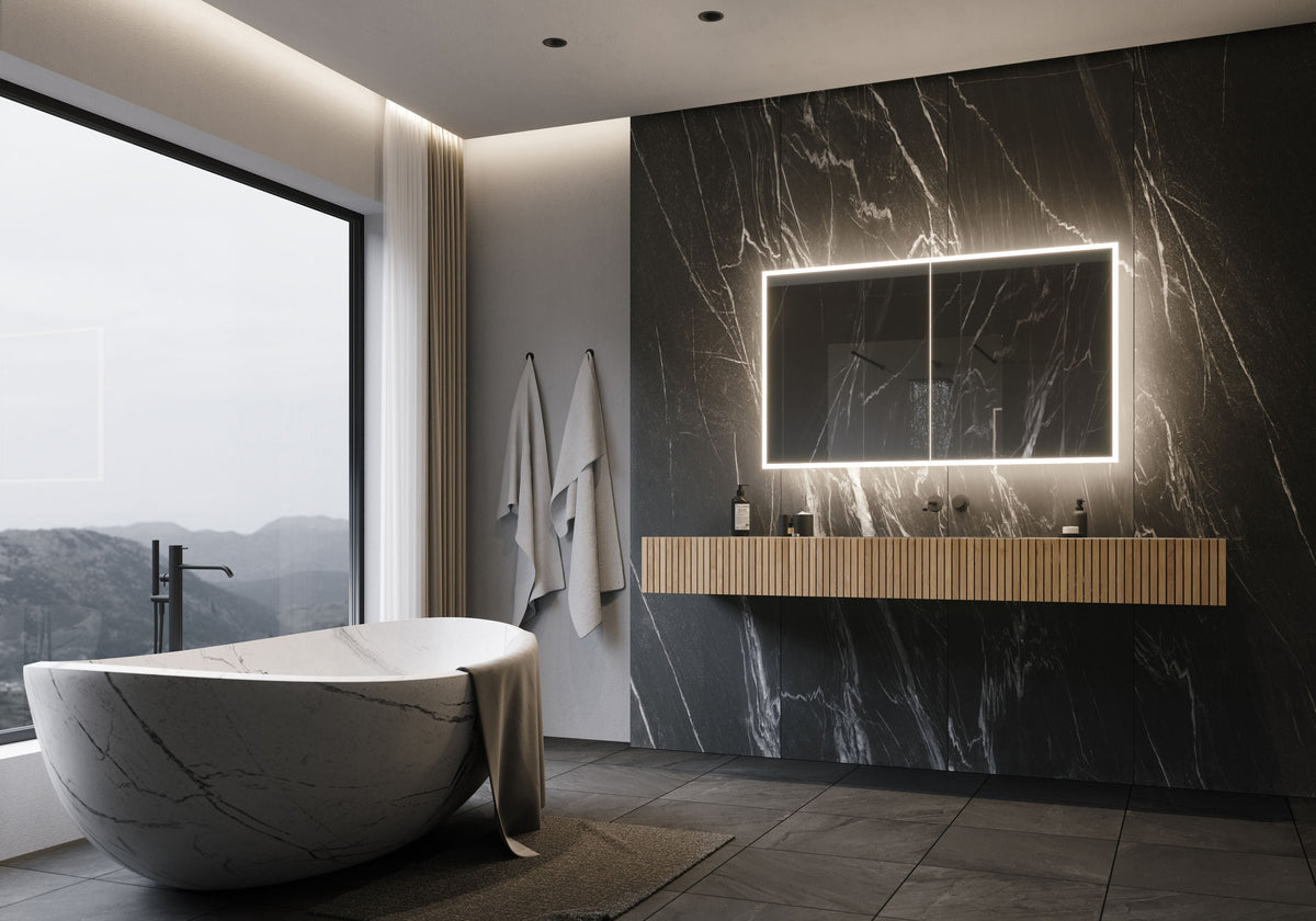 PARIS MIRROR Galaxy Cabinet 48-in x 8-in Lighted LED Surface Mount 3000K Mirrored Soft Close Medicine Cabinet