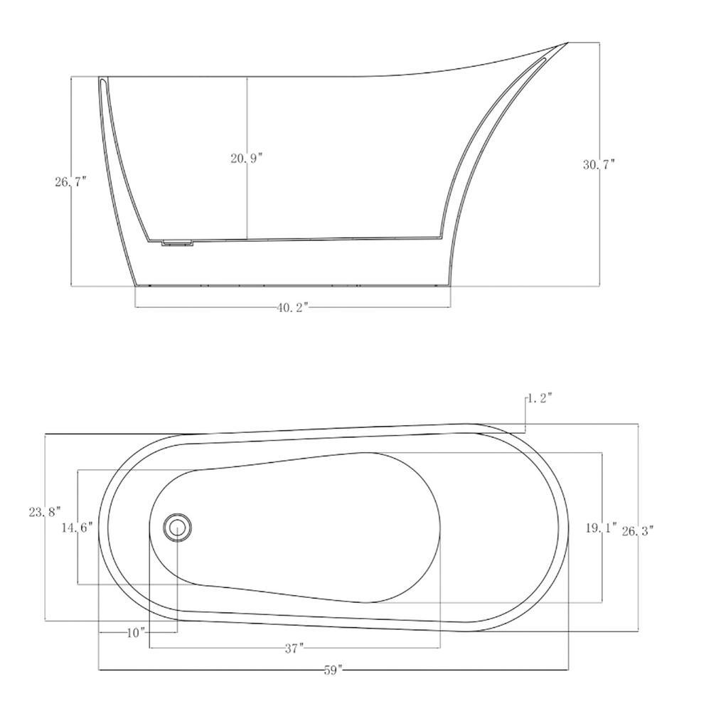 59 in. Acrylic Single Slipper Flatbottom Non-Whirlpool Bathtub in Glossy White - Super Arbor
