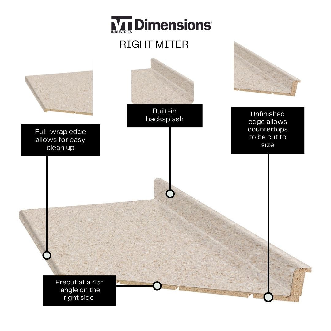 VT Dimensions Wilsonart 6-ft x 25.25-in Kalahari Topaz Matte Right-Hand Miter-Cut Laminate Kitchen Countertop with Integrated Backsplash, 4588-60