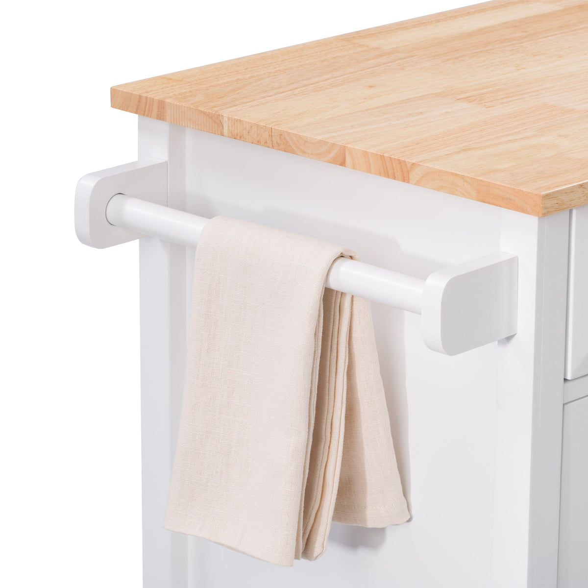 CorLiving White Mdf Base with Wood Top Rolling Kitchen Cart (32-in x 18-in x 35-in)