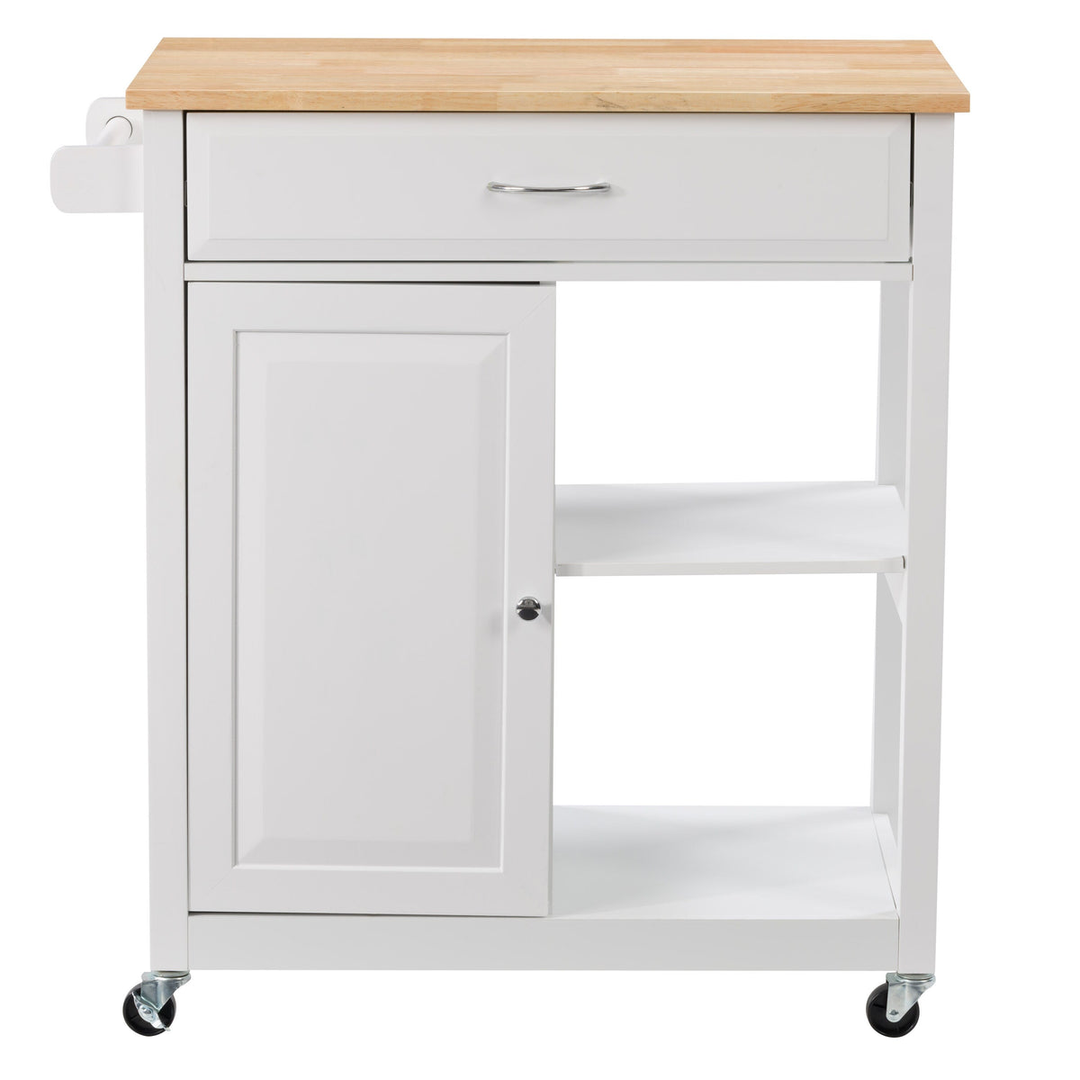 CorLiving White Mdf Base with Wood Top Rolling Kitchen Cart (32-in x 18-in x 35-in)