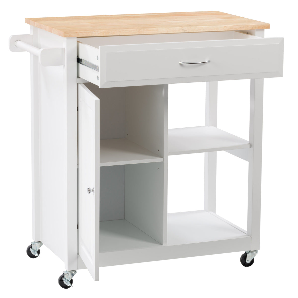 CorLiving White Mdf Base with Wood Top Rolling Kitchen Cart (32-in x 18-in x 35-in)