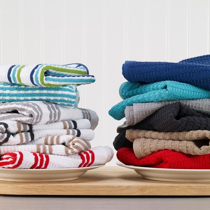 T-Fal Red Solid and Stripe Cotton Waffle Terry Kitchen Dish Towel (Set of 6)