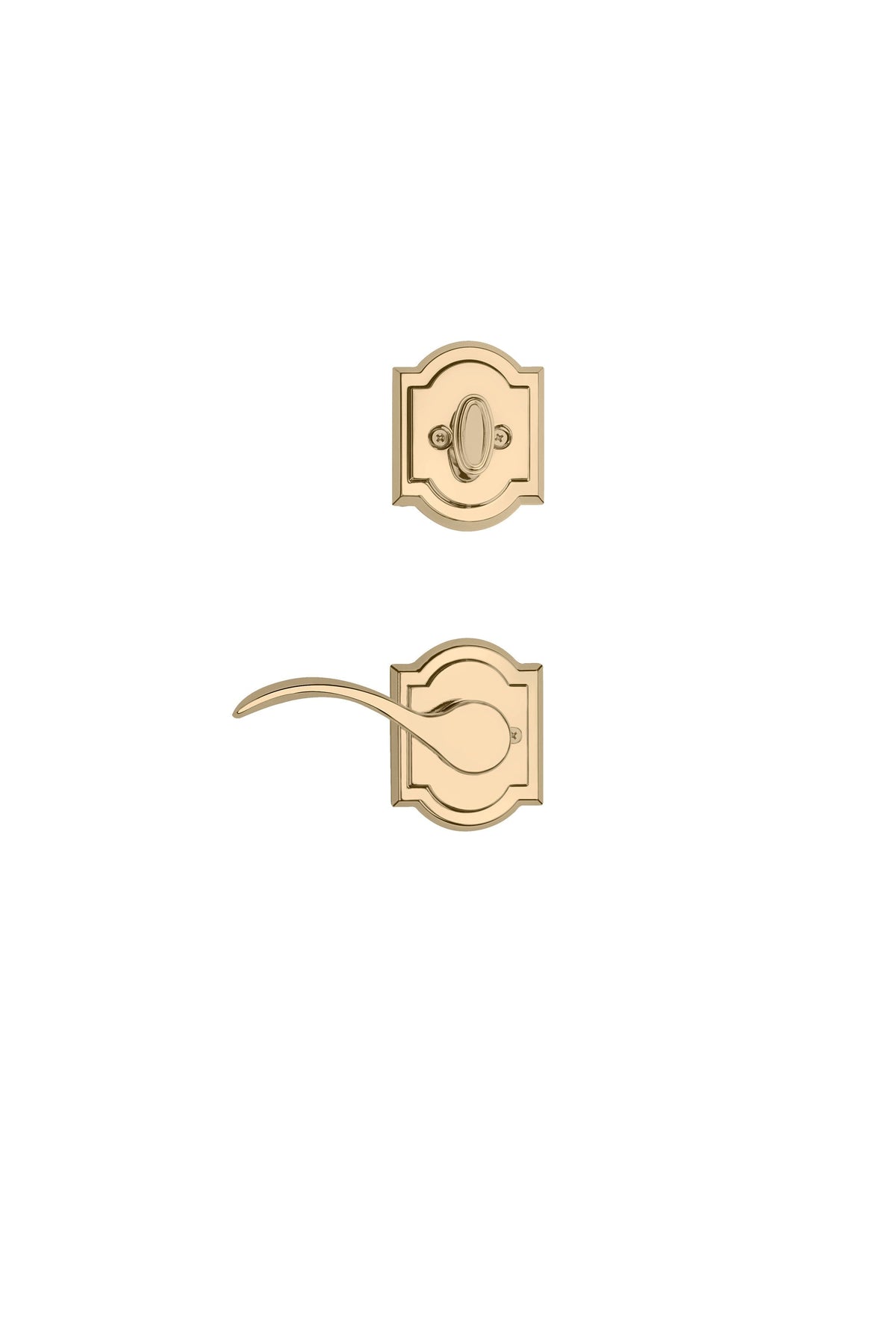Kwikset Prestige Avendale Single-Cylinder Handleset with Arch Rose Tobin Lever, Lifetime Polished Brass, SmartKey Security