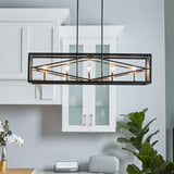 Quoizel Platform 5-Light Matte Black with Gold Linear Kitchen Island Chandelier, 60-in Downrods, Dimmable