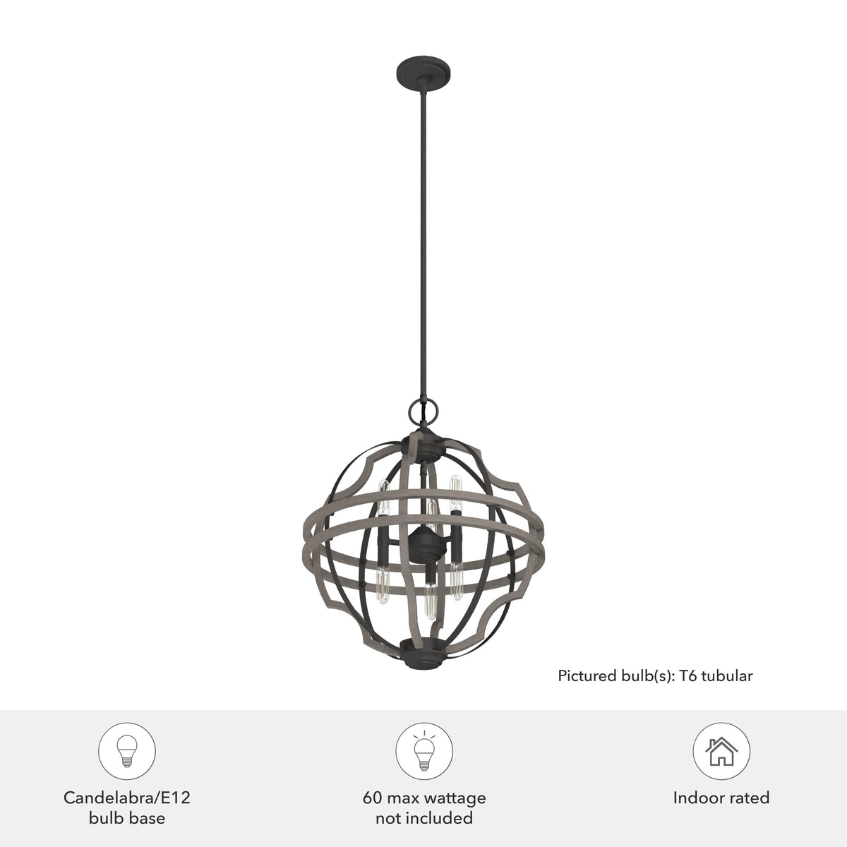 Hunter Stone Creek 6-Light Noble Bronze Transitional Globe LED Medium Hanging Pendant Light