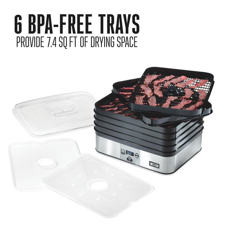 Plus 6-Tray Black and Silver Food Dehydrator with Built-In Timer