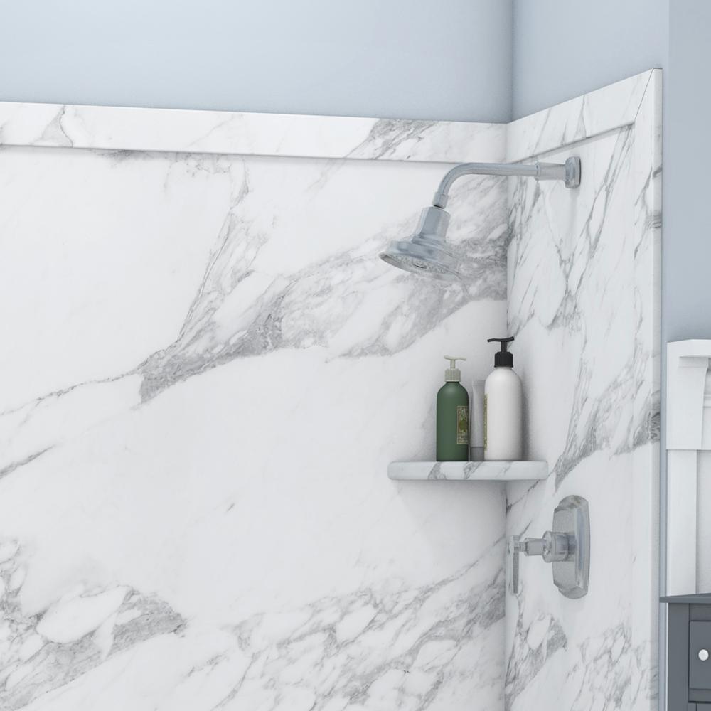 Elite 32 in. x 60 in. x 60 in. 9-Piece Easy Up Adhesive Tub Surround in Calacatta White - Super Arbor