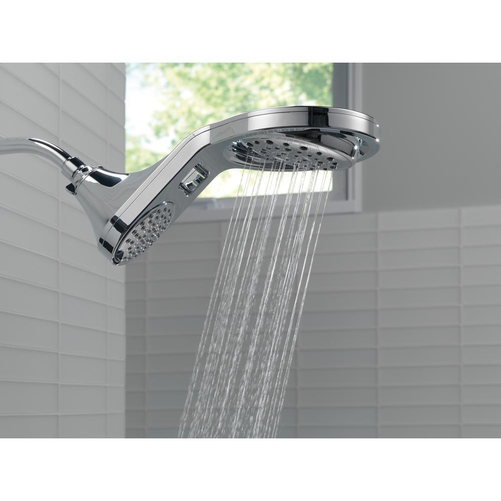 HydroRain Two-in-One 5-Spray 7.9 in. Double Wall Mount Fixed Shower Head in Chrome - Super Arbor