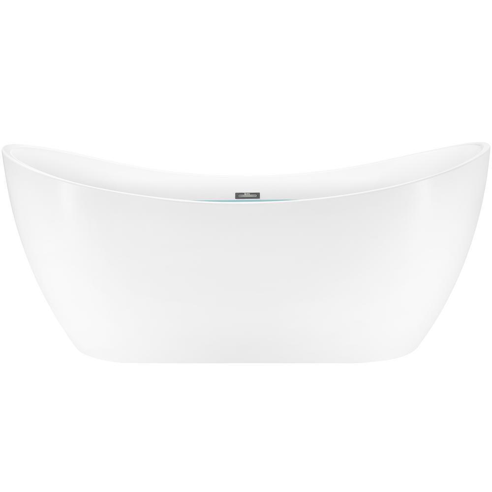 59 in. Acrylic Center Drain Oval Double Slipper Flatbottom Freestanding Bathtub in Glossy White - Super Arbor