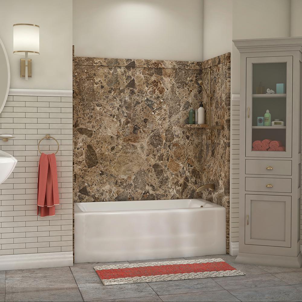 Elite 32 in. x 60 in. x 60 in. 9-Piece Easy Up Adhesive Tub Surround in Calacatta White - Super Arbor