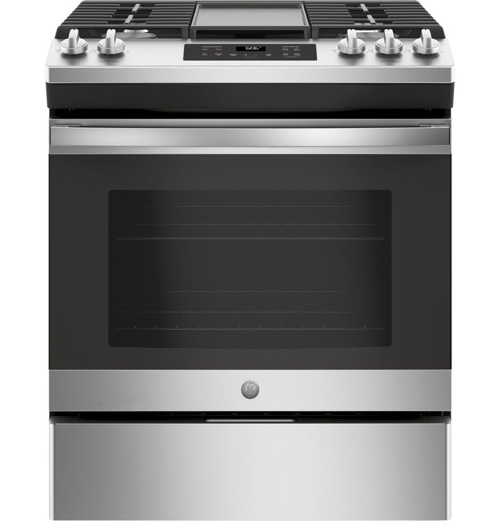 GE 5.3 cu. ft. Slide-In Gas Range with Steam-Cleaning Oven in Stainless Steel