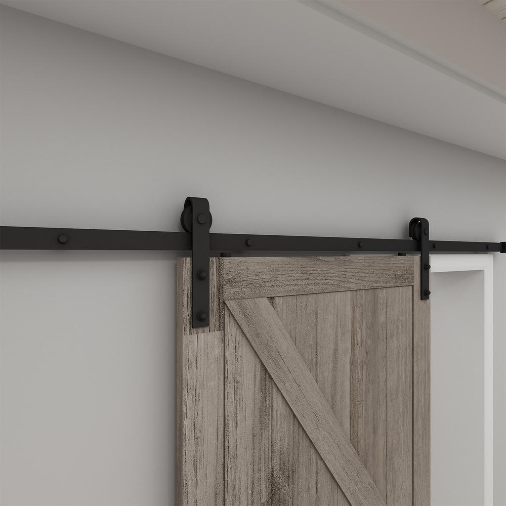 37 in. x 84 in. Artisan Grey Vinyl Finish Sliding Barn Door with Black Hardware Kit - Super Arbor