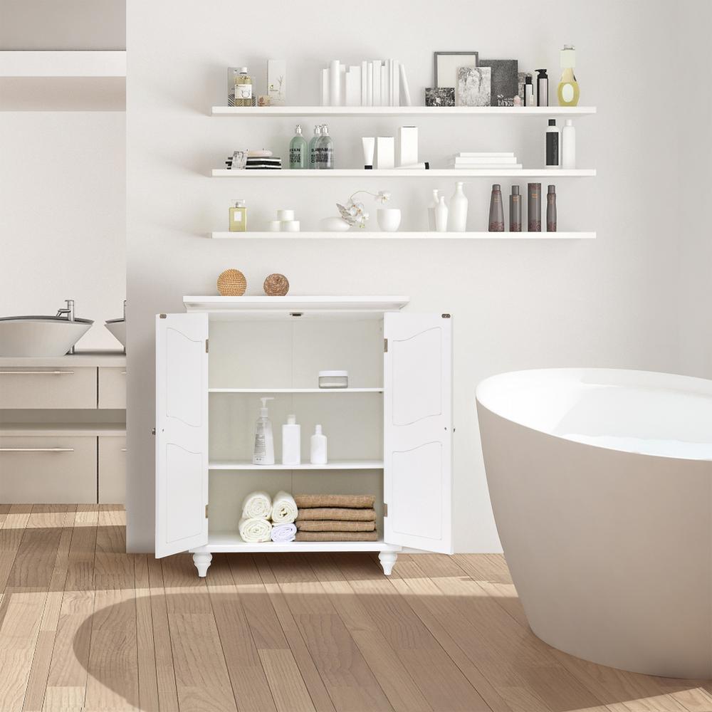 Venice 34 in. H x 27 in. W x 13-3/4 in. D Bathroom Linen Storage Floor Cabinet in White - Super Arbor