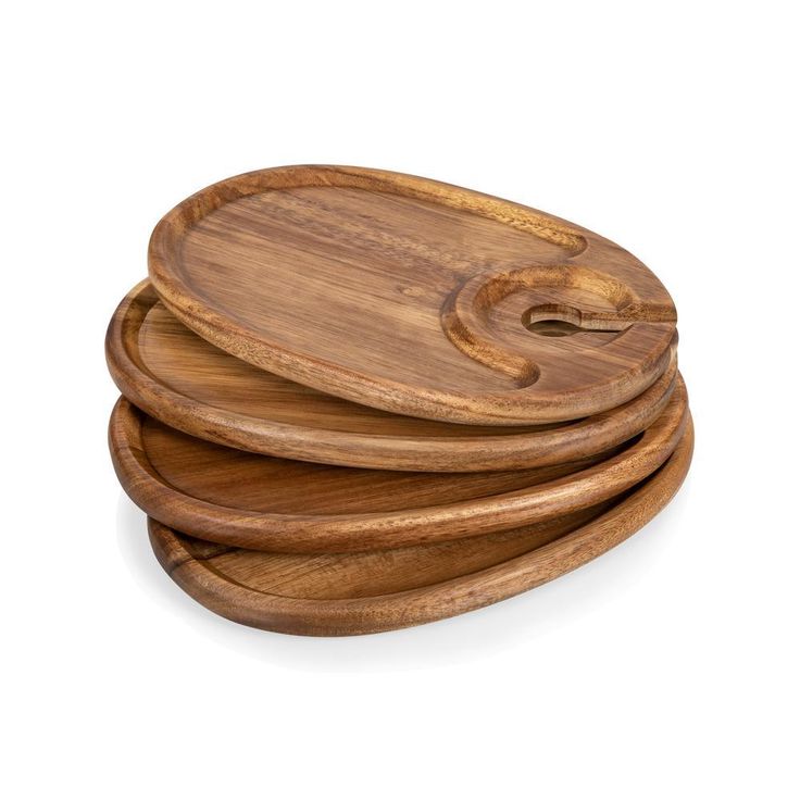 9 in. x 6 in. x 0.5 in. Acacia Wood Wine & Appetizer Plates (Set of 4)