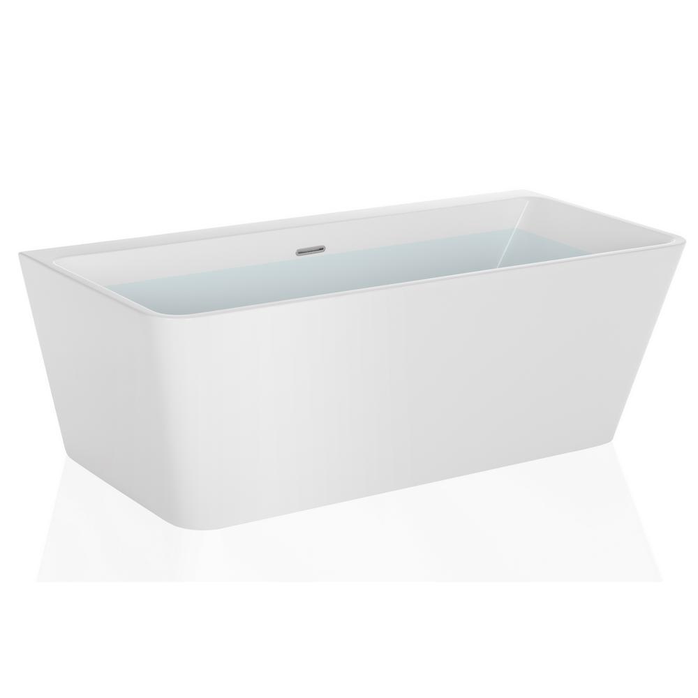 59 in. Free Standing Bathtub Streamline Stand Alone Flatbottom Acrylic Deep Soaking SPA Tubs for Adults in White - Super Arbor