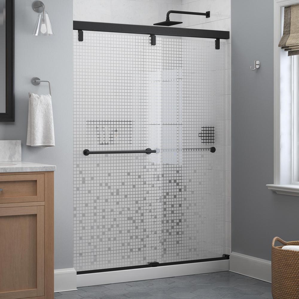 Lyndall 60 in. x 71-1/2 in. Frameless Mod Soft-Close Sliding Shower Door in Matte Black with 1/4 in. (6 mm) Clear Glass - Super Arbor