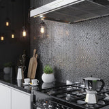 Apollo Tile (Sample) Majeste Dark Silver 4-in x 4-in Glossy Glass Penny Round Patterned Wall Tile