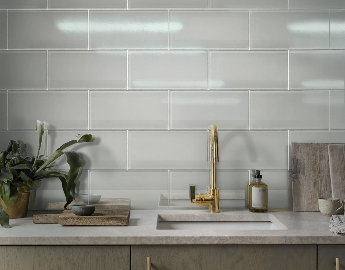 Apollo Tile (Sample) Wall Tile Gray 4-in x 6-in Glossy Glass Subway Wall Tile