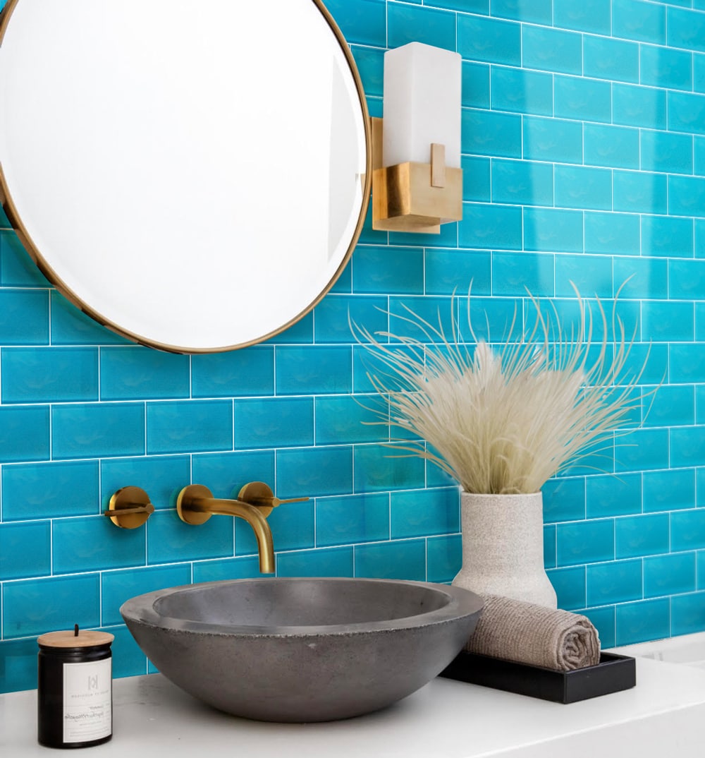 Apollo Tile (Sample) Wall Tile Cerulean Blue 3-in x 6-in Glossy Glass Brick Subway Wall Tile