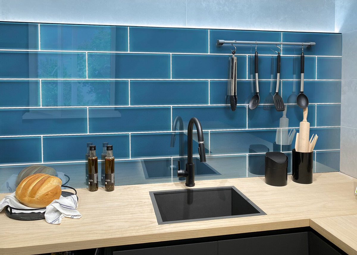 Apollo Tile (Sample) Wall Tile Blue 4-in x 4-in Glossy Glass Brick Subway Wall Tile
