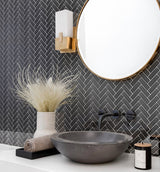 Apollo Tile (Sample) Colorway Anchor Gray 4-in x 4-in Glossy Glass Herringbone Floor and Wall Tile