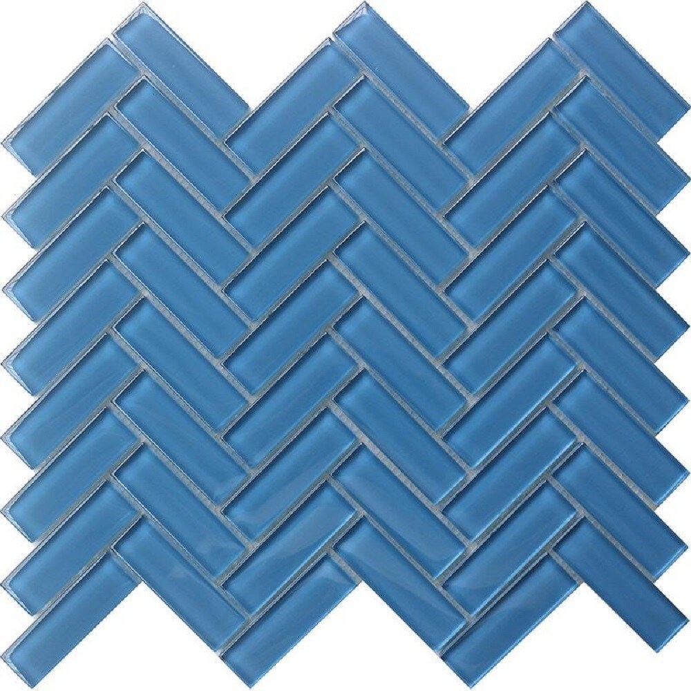 Apollo Tile (Sample) Colorway Sea Blue 4-in x 4-in Glossy Glass Herringbone Floor and Wall Tile