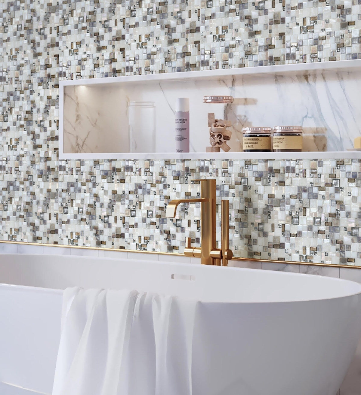 Apollo Tile (Sample) Majeste Brown 4-in x 4-in Glossy Glass Mixed Pattern Patterned Wall Tile