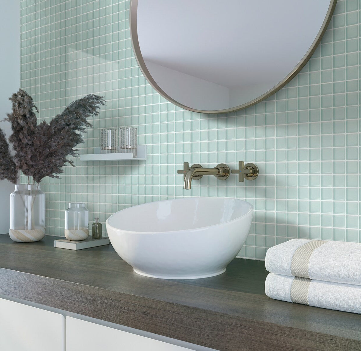 Apollo Tile (Sample) Floor and Wall Tile Cadet Blue 4-in x 4-in Glossy Glass Uniform Squares Floor and Wall Tile