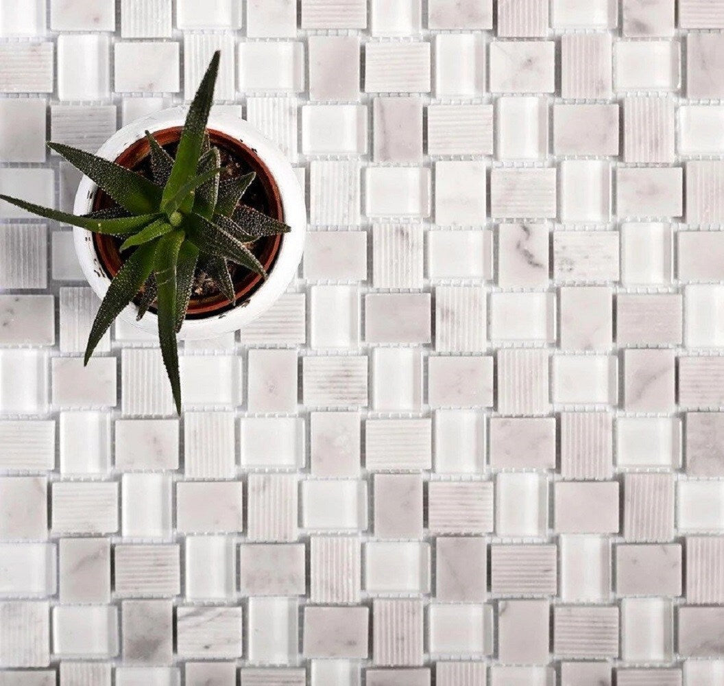 Apollo Tile Sparta Gray 12-in x 12-in Polished Glass; Stone Marble Basketweave Patterned Floor and Wall Tile (4.83-sq. ft/ Carton)