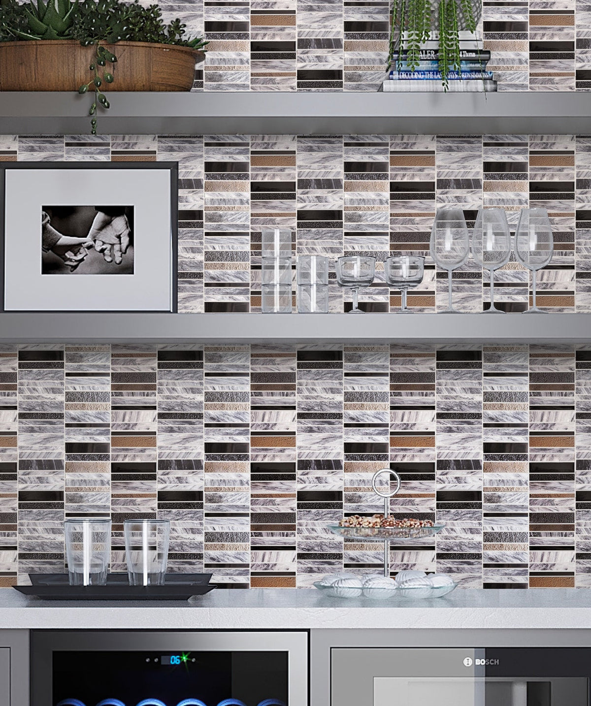 Apollo Tile (Sample) Floor and Wall Tile Gray, Gold and Black 4-in x 4-in Polished Marble Linear Patterned Floor and Wall Tile