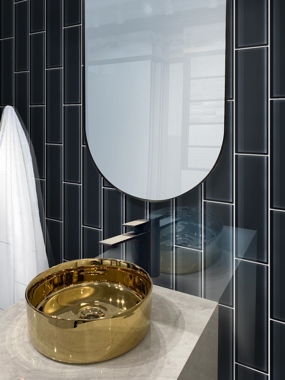 Apollo Tile (Sample) Wall Tile Black 4-in x 4-in Glossy Glass Brick Subway Wall Tile