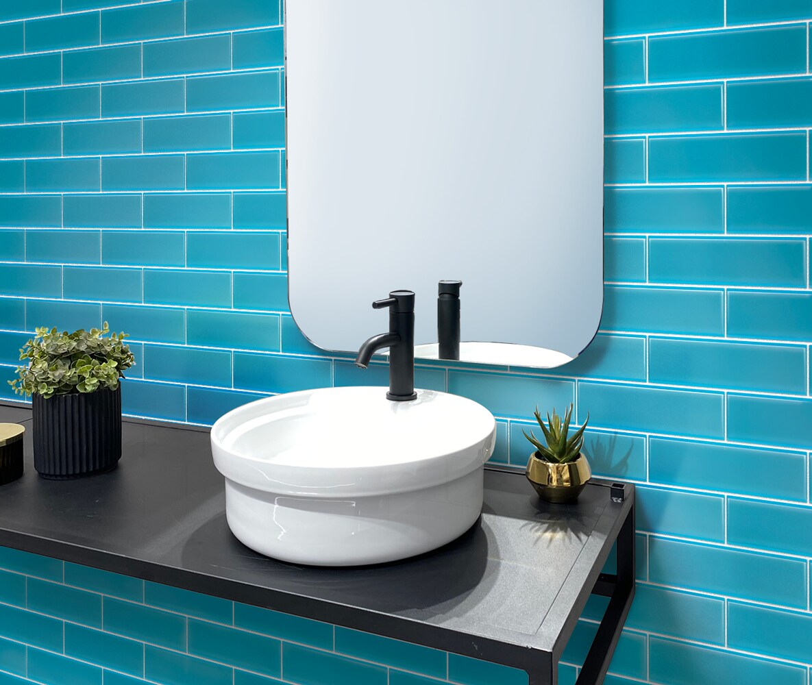 Apollo Tile (Sample) Wall Tile Cerulean Blue 3-in x 12-in Matte Glass Brick Subway Wall Tile