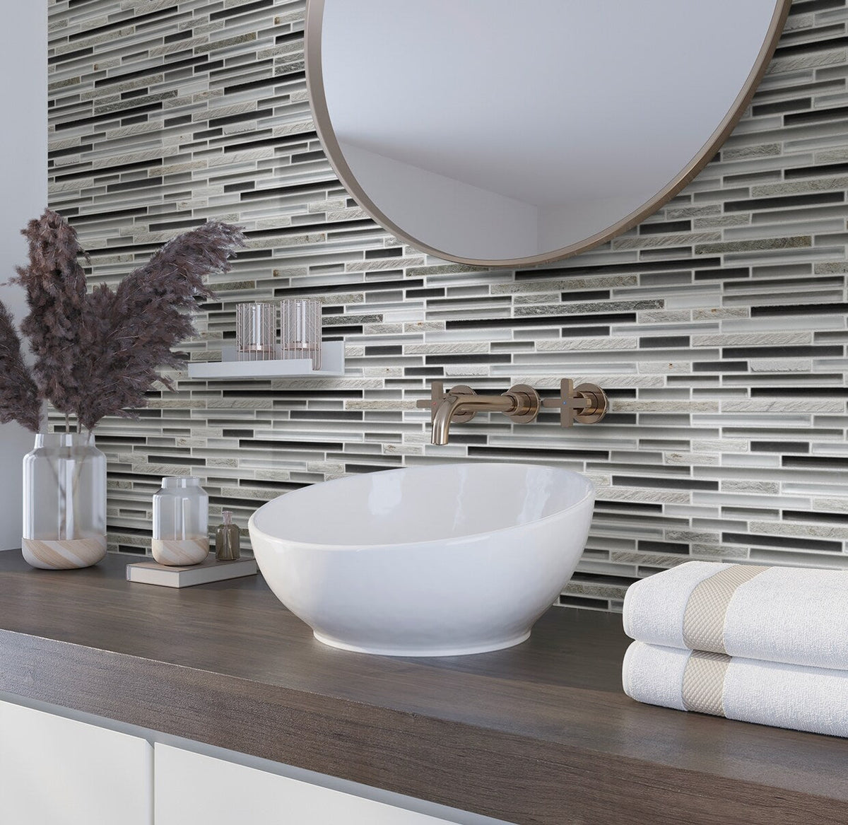 Apollo Tile (Sample) Waterfall Gray and Black 4-in x 4-in Multi-finish Glass/Metal/Stone Marble Linear Patterned Floor and Wall Tile