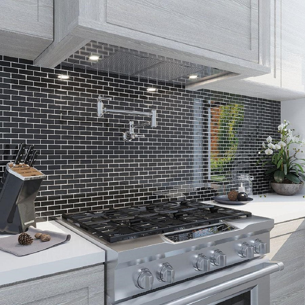 Apollo Tile (Sample) Colorway Black 4-in x 4-in Glossy Glass Brick Subway Floor and Wall Tile