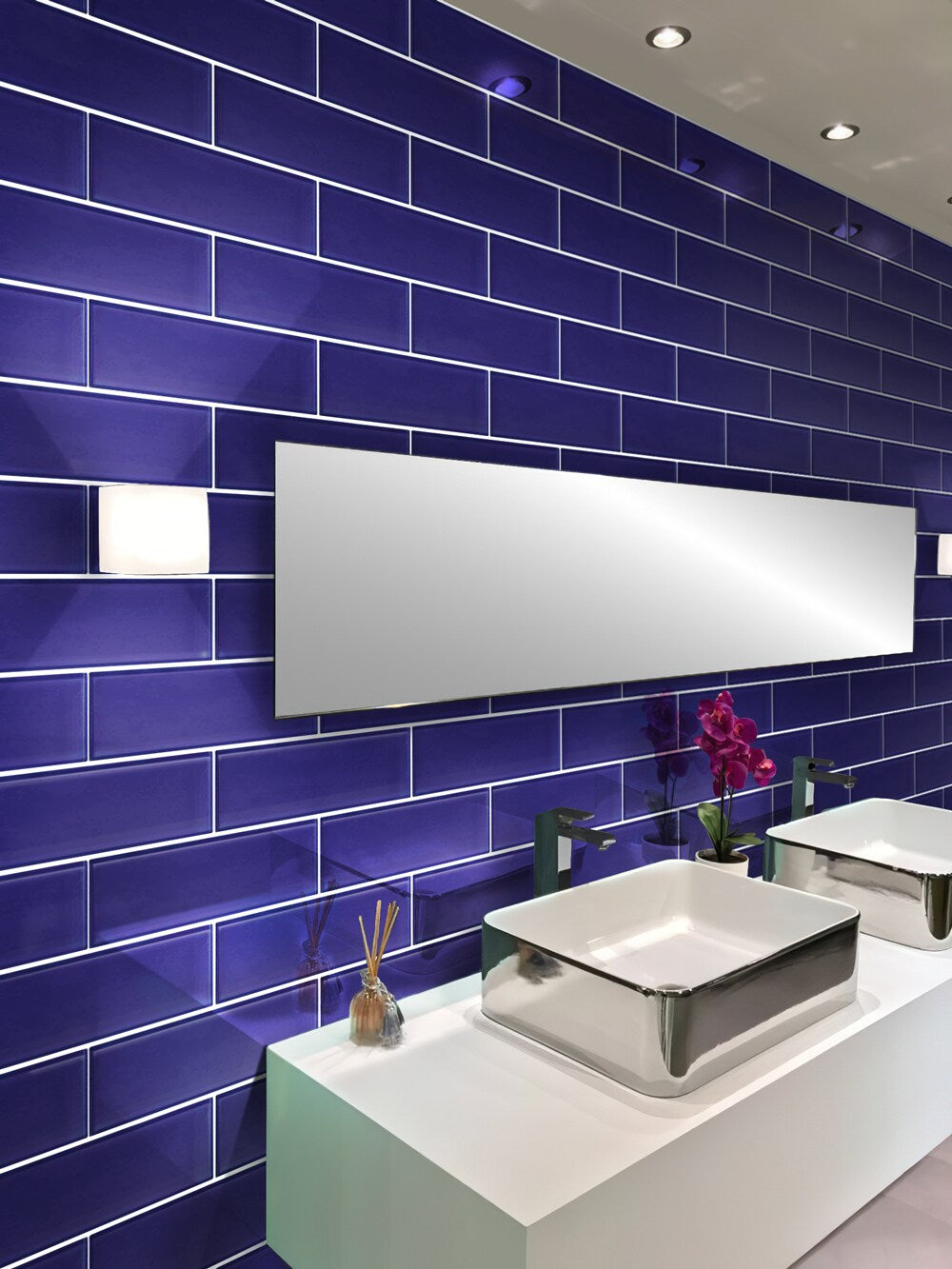 Apollo Tile (Sample) Wall Tile Royal Blue 3-in x 12-in Glossy Glass Brick Subway Wall Tile