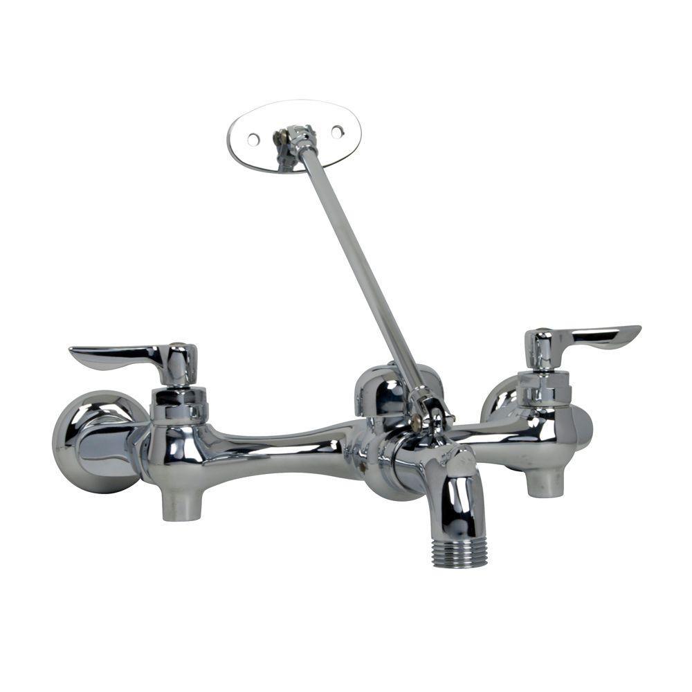 Exposed Yoke Adjustable Rough-In Wall Mount 2-Handle Utility Faucet in Rough Chrome with Offset Shanks - Super Arbor