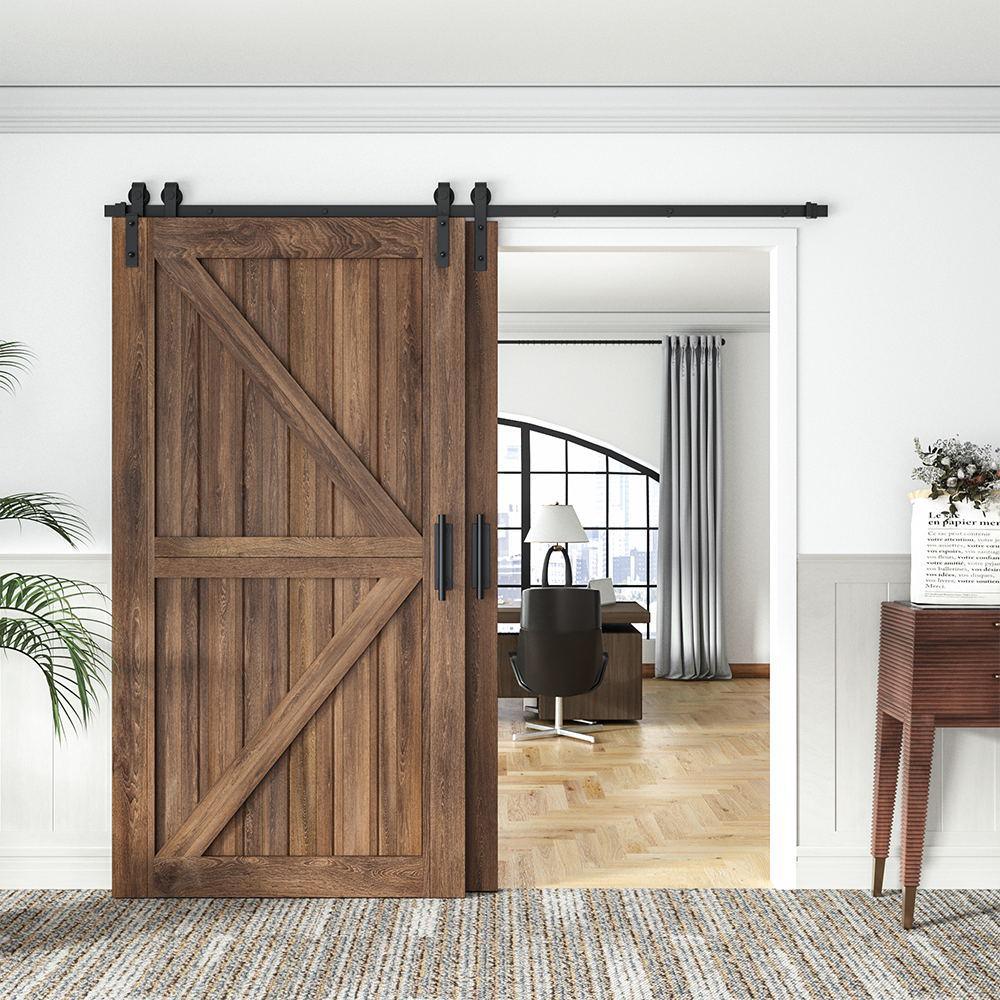 10 ft./120 in. Single Track Bypass Barn Door Hardware Double Doors Kit, Heavy-Duty Sliding 1-Track Antique Roller - Super Arbor