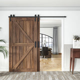 10 ft./120 in. Single Track Bypass Barn Door Hardware Double Doors Kit, Heavy-Duty Sliding 1-Track Antique Roller - Super Arbor
